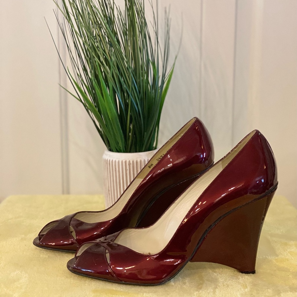 Stuart Weitzman Ruby Red peep toe heel.